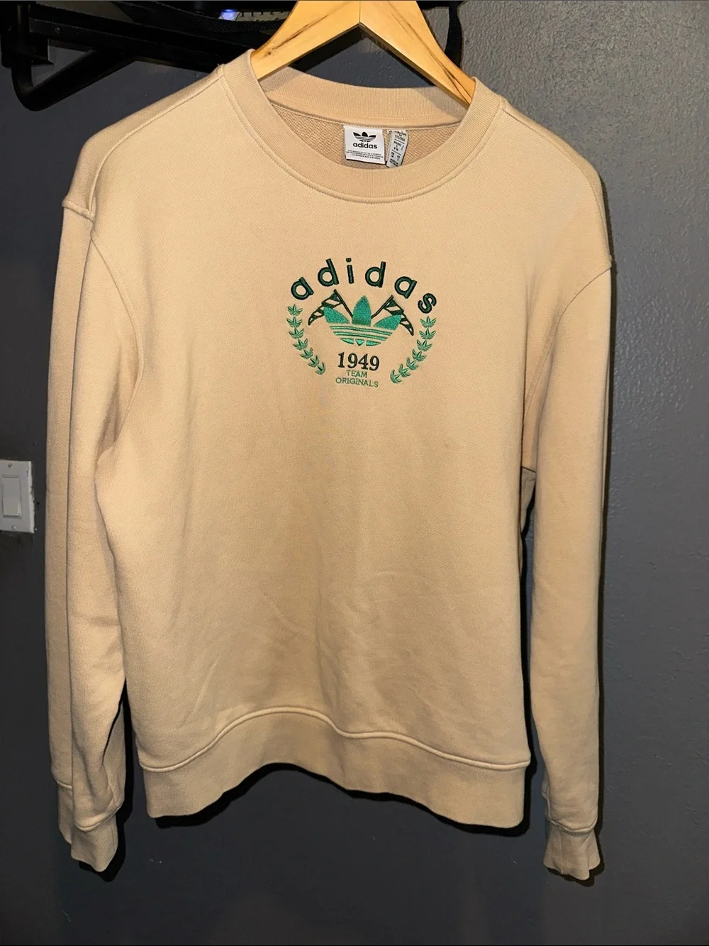 adidas Beige Crewneck Sweatshirt with Green Logo
